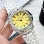 Replica Patek Philippe Nautilus Stainless Steel Strap Yellow Face Silver Bezel Watch
